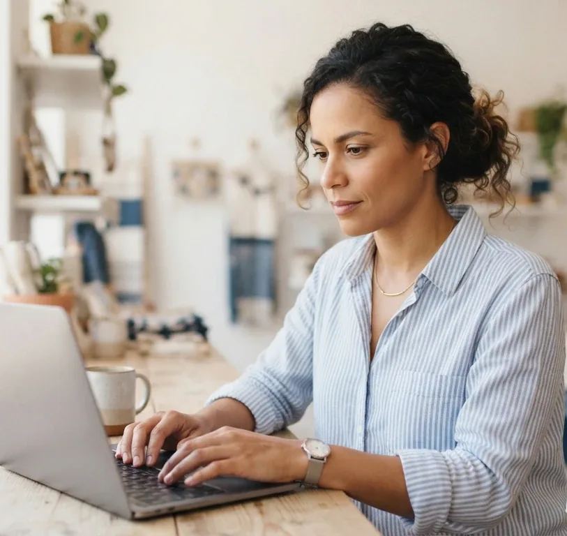 Empreendedor usando o sistema ERP online no notebook